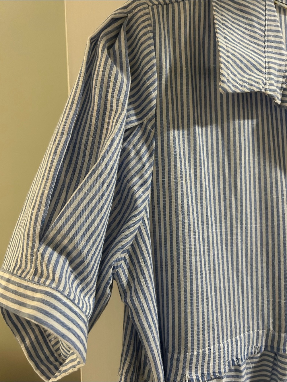 Umgee Blue & White Striped Button-Front Peplum Blouse - Picture 5 of 6